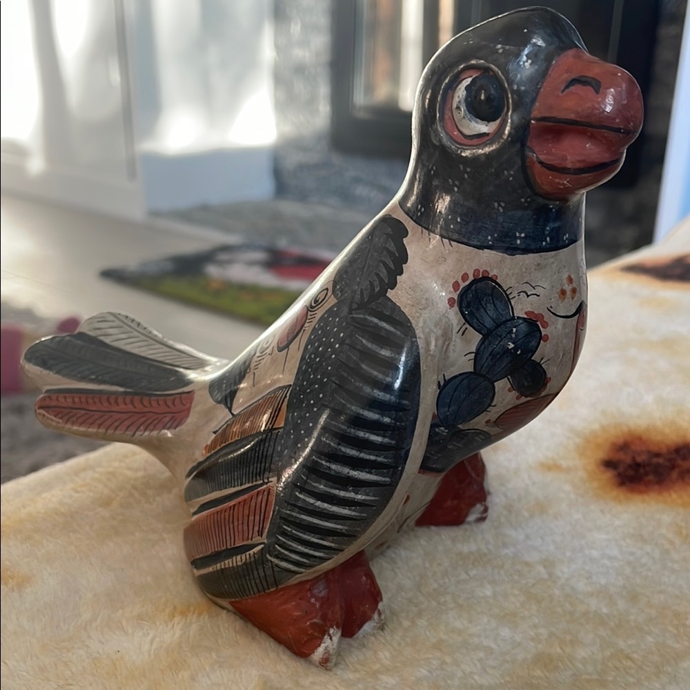 Vintage Black and Red Ceramic Penguin Figurine